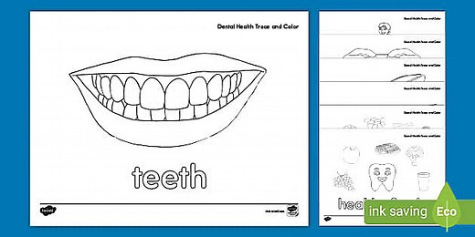 Dental Health Trace and Color Worksheet for PK-K