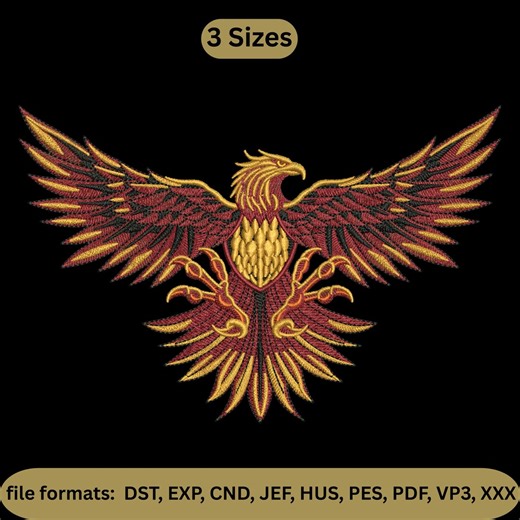 Eagle Embroidery Design, Phoenix Bird Machine Embroidery Pattern Design, 3 Sizes, Instant Download - Etsy