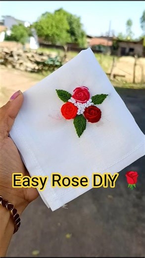 DIY Floral Handkerchief Design ✨#Shorts #DIY#Crafts #Embroidery