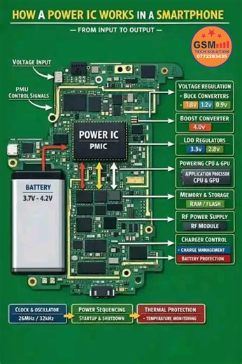 Key Functions of the Power IC:Power Distribution: #mobile #phonerepair #phone