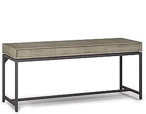 SIMPLIHOME Banting Desk - 72 Inch Wide Solid Hardwood and Metal Writing Desk in Distressed Grey, Modern Industrial Home Office Computer Table for Study with 2 Drawers and Flip-Down Keyboard Tray