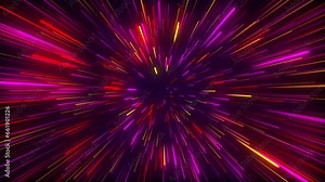 Lots of abstract High Speed Flying Lines, space background. Hyper jump into another galaxy, black space. 4k fast colorful lightspeed, neon glowing blue and red rays in motion. Bright glowing flying.