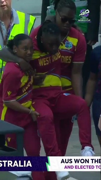 Deandra Dottin was helped from the field just before play started against Australia. #T20WorldCup