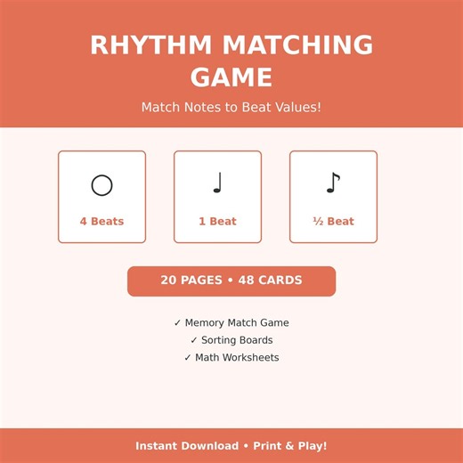 Rhythm Matching Game Printable Note Values Memory Game Music Theory Beat Counting Worksheet PDF - Etsy Australia