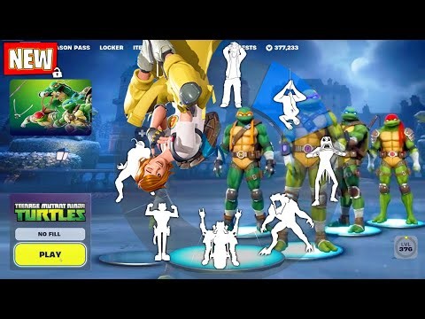 TMNT Fortnite APRIL O'NEIL (by NINJA TURTLES) doing all Built-In Emotes and Funny Dances シ