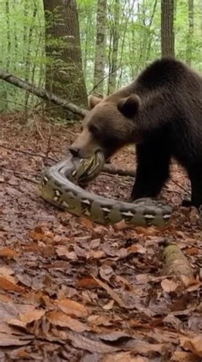 Bear Battles Giant Python in a Wild Forest Encounter!