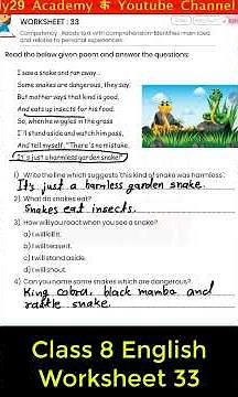 English Workbook class 8 worksheet 33 #worksheet33 #class8english #englishgrammar