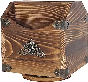 Wood Remote Control Holder: Rustic Wooden Remote Organizer Box with 360 Rotation Caddy Base for Office Supplies, Makeup Brush, Media TV Controllers