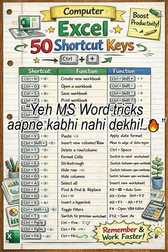 “50 Excel Shortcut Keys That Will Make You a Pro! | #shorts #computerbsa .