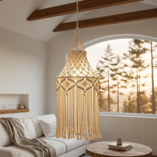 Boho Macrame Lamp Shade | Nordic Woven Hanging Pendant Light Living Room Bedroom Decor - Etsy