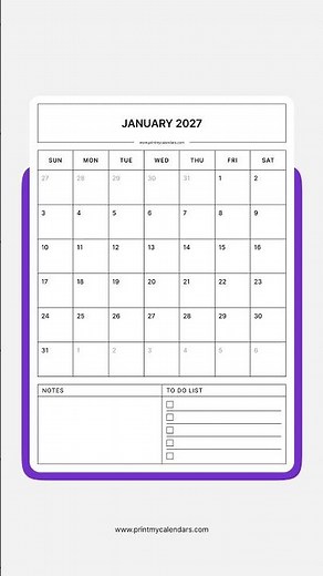 January 2027 Calendar PDF | Free Printable January 2027 Calendar PDF | Free A4 & US Letter Templates