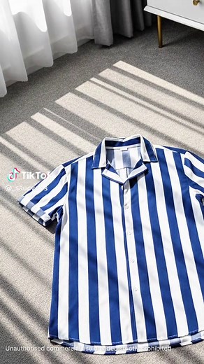 blue-and-white vertical striped short-sleeve shirt— #polo #poloformen