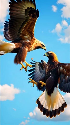 The battle in the sky between a hawk and an eagle