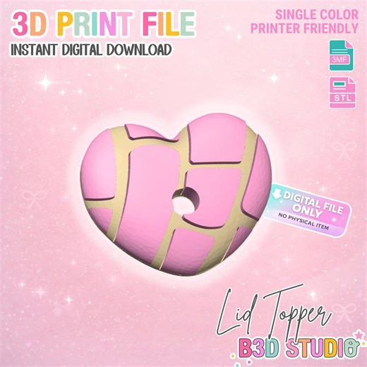 Concha Heart Lid Topper: 3D Print STL & 3MF File Cup Topper (digital Download) - Etsy Canada
