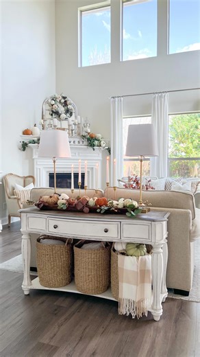 1.2K views · 159 reactions | Candles instantly add warmth and charm—I love using both real and battery-operated ones for that perfect holiday glow. ✨ Comment “FALL” for links.  #falldecorating #falllivingroom #autumnvibes #pumpkinseason #PumpkinEverything #cozyvibes Autumn Looks Fall Decorating Ideas Fall Fireplace Mantle | Nissa-Lynn Interiors | Facebook