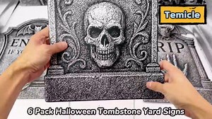 6 Pack Halloween Tombstone Yard Signs – RIP Graveyard Decorations with Skull, Skeleton, and Grim Reaper Designs for Outdoor Lawn, Garden, and Haunted House Props