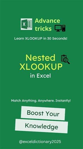 Nested Xlookup in Excel with this tutorial. Learn how to use nested Xlookup to retrieve data in Excel. #excel #exceltricks #exceltips #tipsandtricks #finance #tips #tipsandtricks #corporate #microsoftexcel #excelhacks | Excel Dictionary 2025