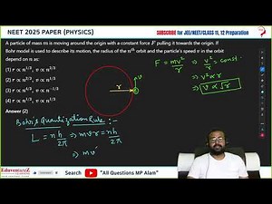 A particle of mass m is moving around the origin with a constant force F pulling it towards the orig