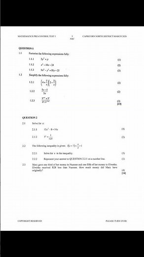 March 2026 Grade 10 Mathematics Test