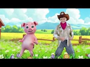 cheerful Leo rides a tractor on a old farm with pets