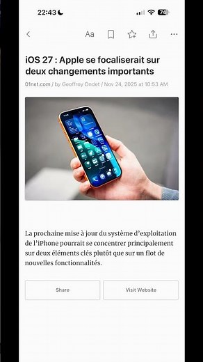 iOS 27 : Apple se focaliserait sur deux changements importants