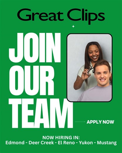 When you work at Great Clips, you don’t have to build your own clientele — we’ve already got them waiting for you! 🙌 Stylists in our Edmond, Deer Creek, Yukon, El Reno, and Mustang salons enjoy steady flow, steady income, and steady smiles. 💇‍♀️ Walk-in traffic = walk-out tips. Start earning more today ➡️ https://airtable.com/appHCZ4m59rYFo3cC/shrZe0hMw3bKqHWP2 | Great Clips