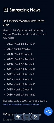Best Messier Marathon dates from 2026-2036