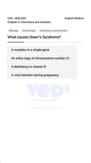 12th Biology Inheritance Variation Down Syndrome Cause