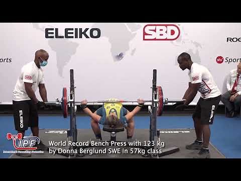 World Record Bench Press with 123 kg by Donna Berglund SWE in 57kg class