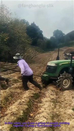 Teamwork: Dragging Farm Tractor Uphill