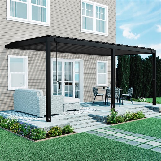 Backyard Discovery Evanston Steel Wall-Mounted Louvered Pergola with Adjustable Roof, Choose Size - Samsclub.com