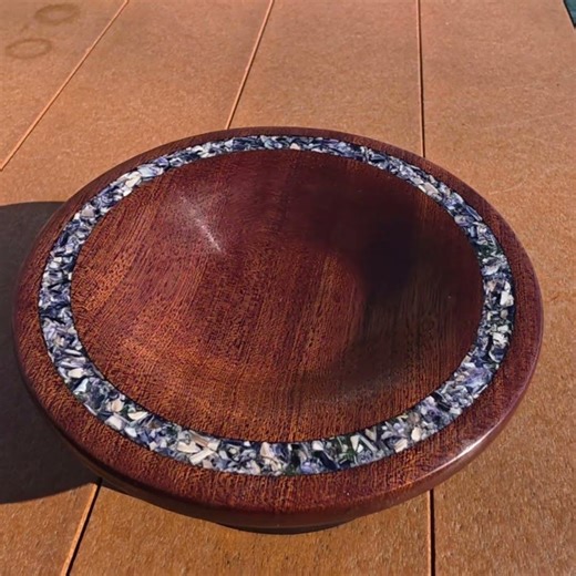 Wood Turning - Found these mussel shells on the beach that I used for inlay on a Mahogany bowl.