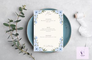 Digital Blue Floral Wedding Menu Template | Elegant Editable Canva Design - Etsy UK
