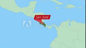 Map of Costa Rica with pin of country capital. Costa Rica Map with neighboring countries in green color. Stock Video