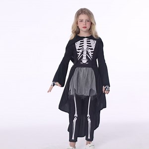 Kids Halloween Skeleton Costume, Midnight Reaper Costume for Girls, Hooded Dress with Legging and Gloves for Halloween Party (10-12 Year old)