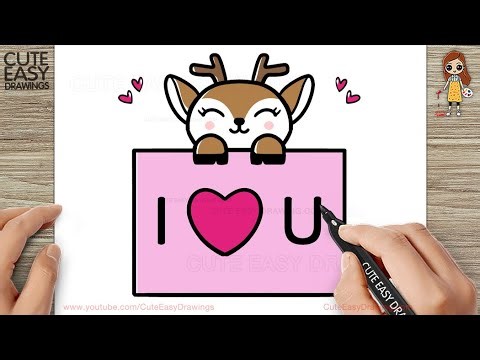 How to Draw a Cute Deer Holding i❤️u Card - Drawing and Coloring for Kids and Toddlers