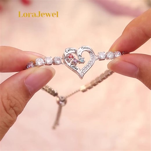 Love shines on your wrist💖 Personalized bracelet engraved with 2-4 names & birthstones💎 A meaningful gift for your mom, grandma, daughter or yourself🎁 | Lorajewel