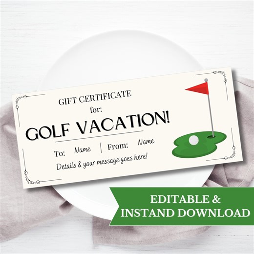 Golf Vacation Certificate Editable Canva Template, Last Minute Gift Ideas, Surprise Golf Lover Custom Printable Coupon Ticket - Etsy