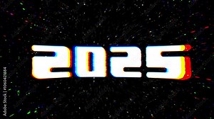 2025 Text Design. Loop Typography animation Design Element for New Year 2025 Social Media Post, Greeting Card, Banner, Poster, Glitch Text Effect, vintage style of eighties, cyberpunk style new year