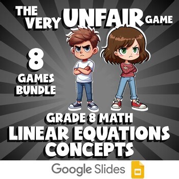 8 VERY UNFAIR Math Games - Linear Equations Concepts - Grade 8 No Prep Review