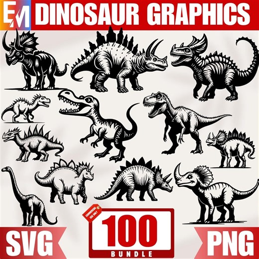 100 Dinosaur Graphics Bundle SVG for Cricut, Laser Cutting, and DIY Crafts - Instant Downloads - Etsy