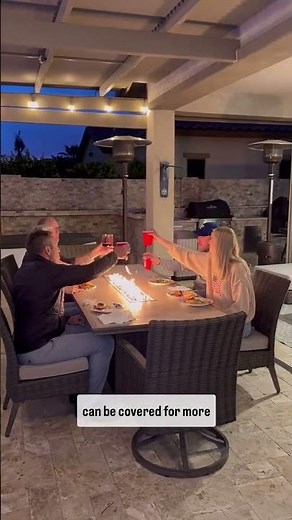 The SunVilla Vineyard 9-piece Fire Outdoor Dining Set on Costco Online is the PERFECT addition to