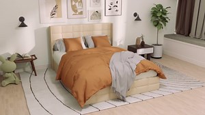 Gizoon Full Lift Up Storage Bed with Storage, Upholstered Platform Bed Frame with Modern Wingback Headboard, Woodern Slats Support,Hydraulic Support, No Box Spring Needed, Beige