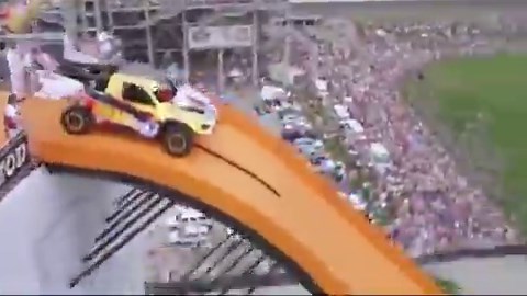 When stunt driver Tanner Foust launched off a 27 meter ramp and flew 101 meters, setting a world record for the longest car jump.