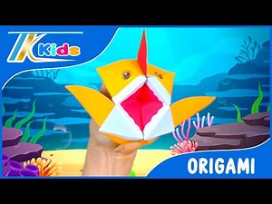 How to Make an Origami Baby Shark Puppet | Animal Song With Origami | TKKID Songs for Children
