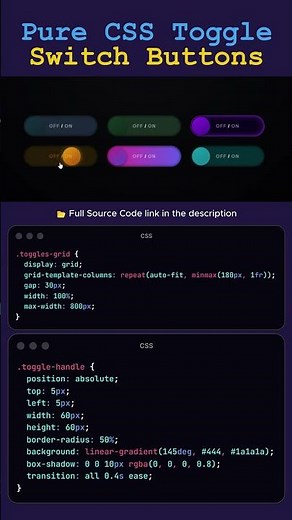 :🎛️ Toggle Button Animation | Pure HTML & CSS | Smooth ON/OFF Switch Effect ✨ #shorts