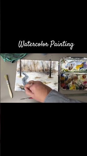 Frozen River winter watercolor