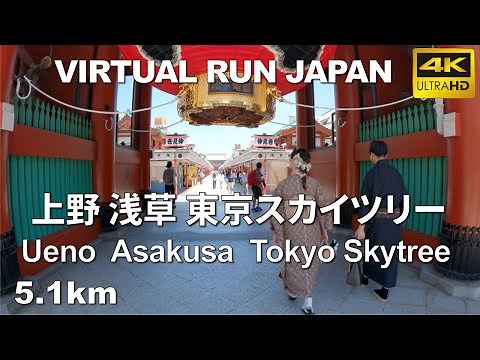 Virtual Run | 上野 浅草 東京スカイツリー Ueno Asakusa Tokyo Skytree, Japan 5.1km【バーチャルラン トレッドミル 音楽 BGM】
