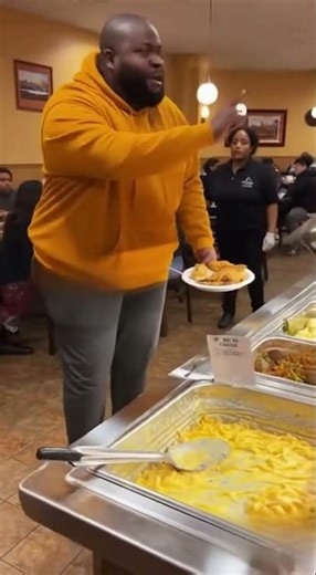 Caught on Cam Man Explodes Over Empty Mac and Cheese Tray #fyp #funny #comedy #ai #buffetman