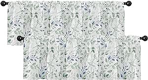 Emvency 2 Pack Valances Window Treatments, Summer Spring Botanical Green Leaves Blackout Drapes Adjustable Curtain for Windows Living Room Kitchen Over Sink, 52x18 Inch Rod Pocket Valances